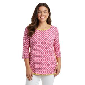 2 for $20 Ruby Rd. Geometric Bubblegum Pink Neon Yellow 3/4 Sleeve Blouse Top M